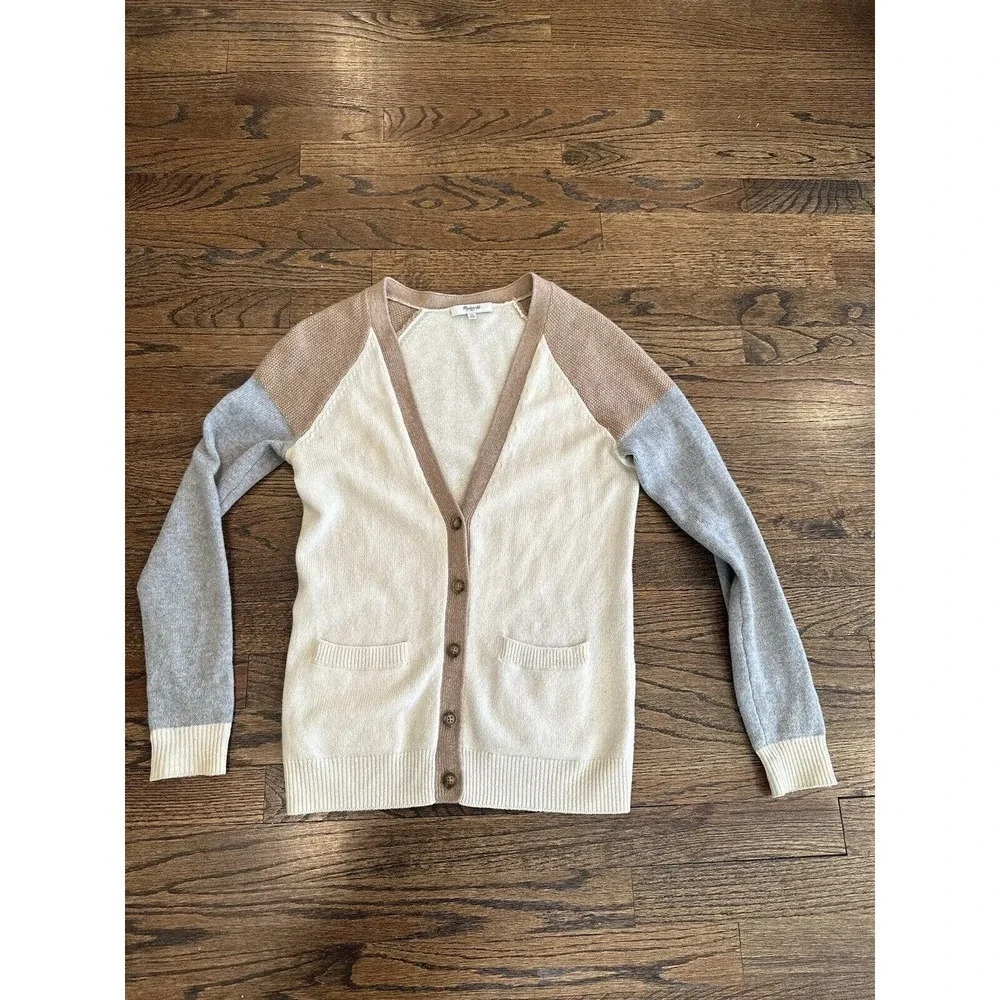 Madewell Colorblock Journal Merino Wool Button Down Cardigan Sweater XS 2774